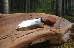 Little Baddy Backup EDC Fixed Blade Knife, Bubinga Hardwood Handle, 1095 High Carbon Steel, Handmade