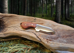 Little Baddy Backup EDC Fixed Blade Knife, Bubinga Hardwood Handle, 1095 High Carbon Steel, Handmade