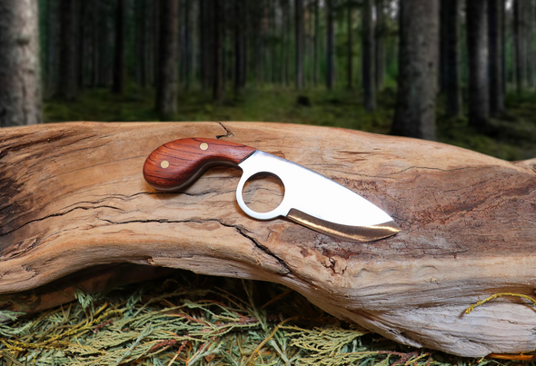 The Dueler's Point, EDC Knife with Finger Hole, Bubinga Hardwood Handle, 1095 High Carbon Steel Blade, Handmade
