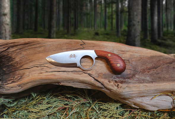 The Dueler's Point, EDC Knife with Finger Hole, Bubinga Hardwood Handle, 1095 High Carbon Steel Blade, Handmade