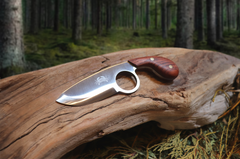 The Dueler's Point, EDC Knife with Finger Hole, Bubinga Hardwood Handle, 1095 High Carbon Steel Blade, Handmade