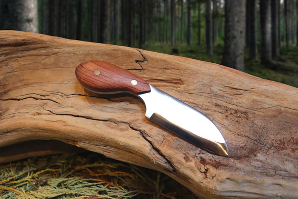 Pocket Sax EDC Fixed Blade Knife, Bubinga Hardwood Handle, 1095 High Carbon Steel, Handmade
